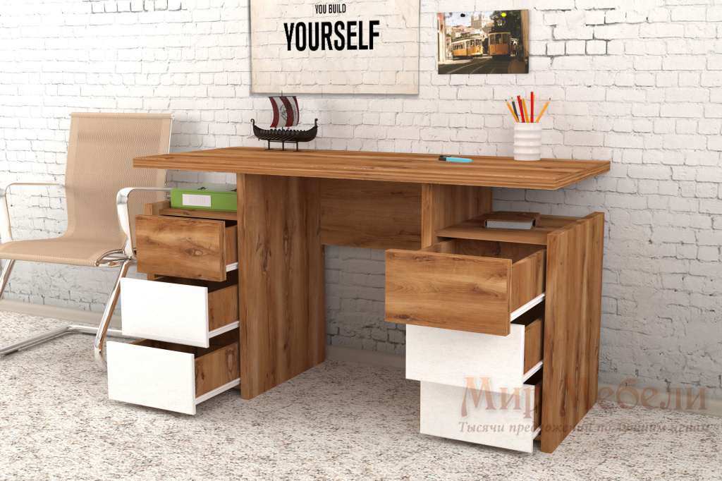 письменный стол Мебелеф 22 дуб кельтик - белый глянец о.jpg