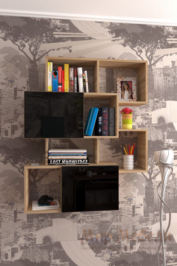 полка для книг Мебелеф-10 черный глянец.jpg