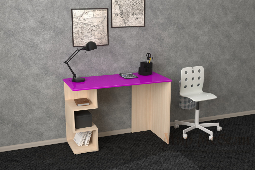 письменный стол Мебелеф 27 дуб молочный - фиолетовый глянец.jpg