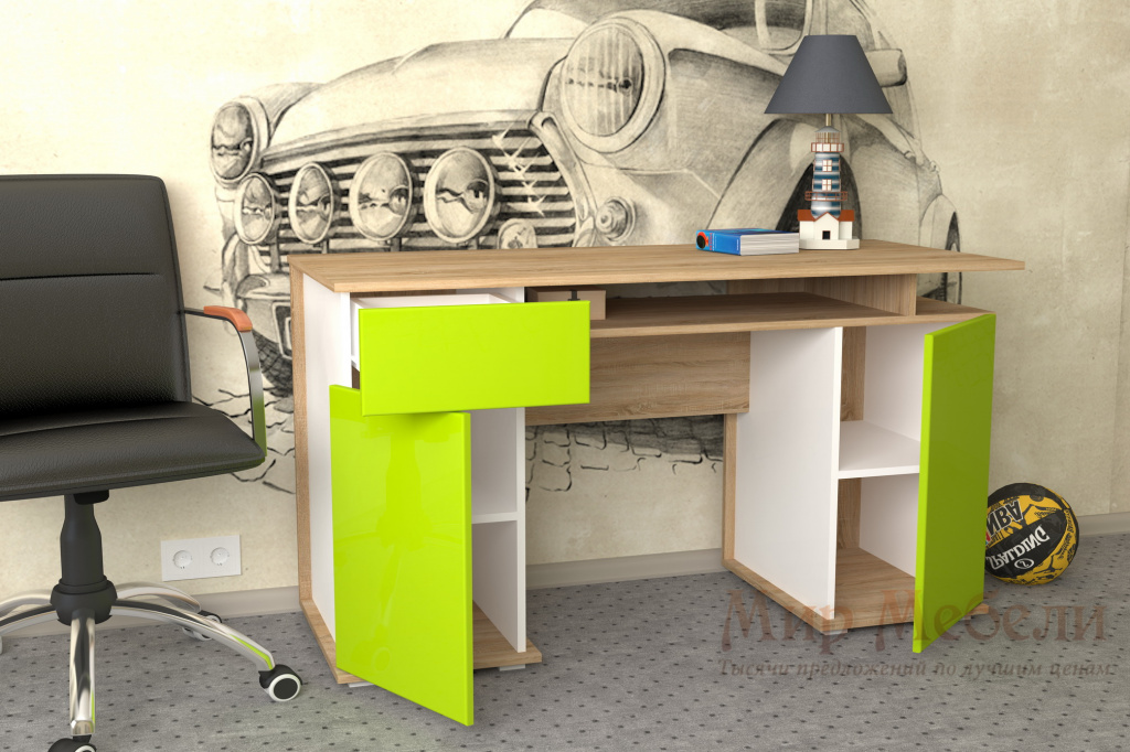 письменный стол Мебелеф 13 зеленый глянец открытый.jpg