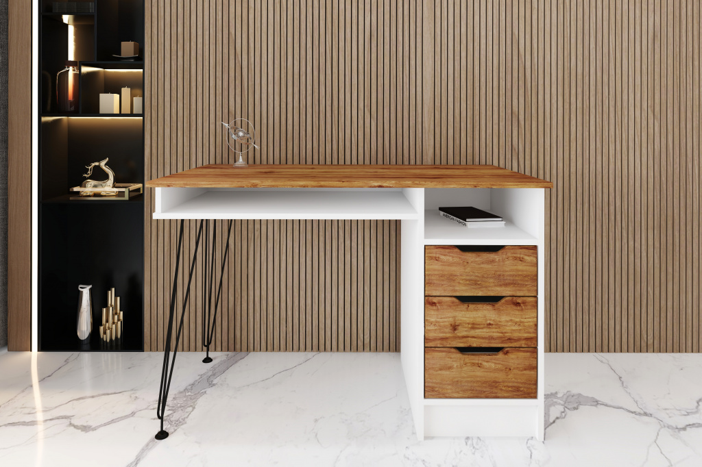 письменный стол Мегаkraft 14 белый - дуб бомонт натуральный.jpg