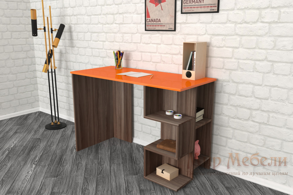 письменный стол Мебелеф 34 ясень шимо темный - оранжевый глянец.jpg