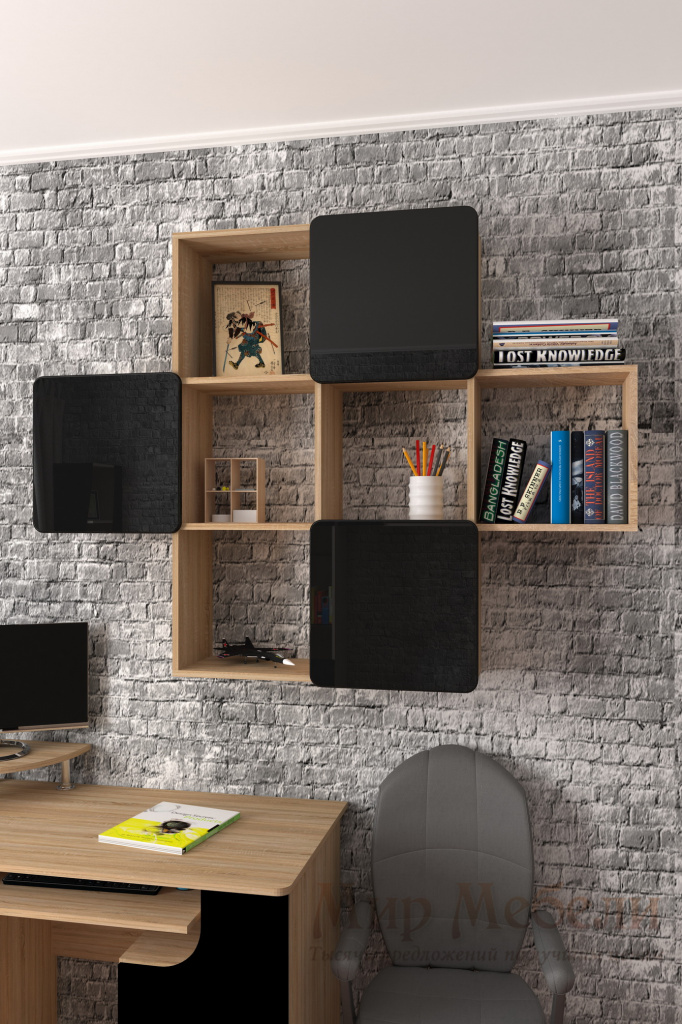 полка для книг Мебелеф 4 черный глянец.jpg