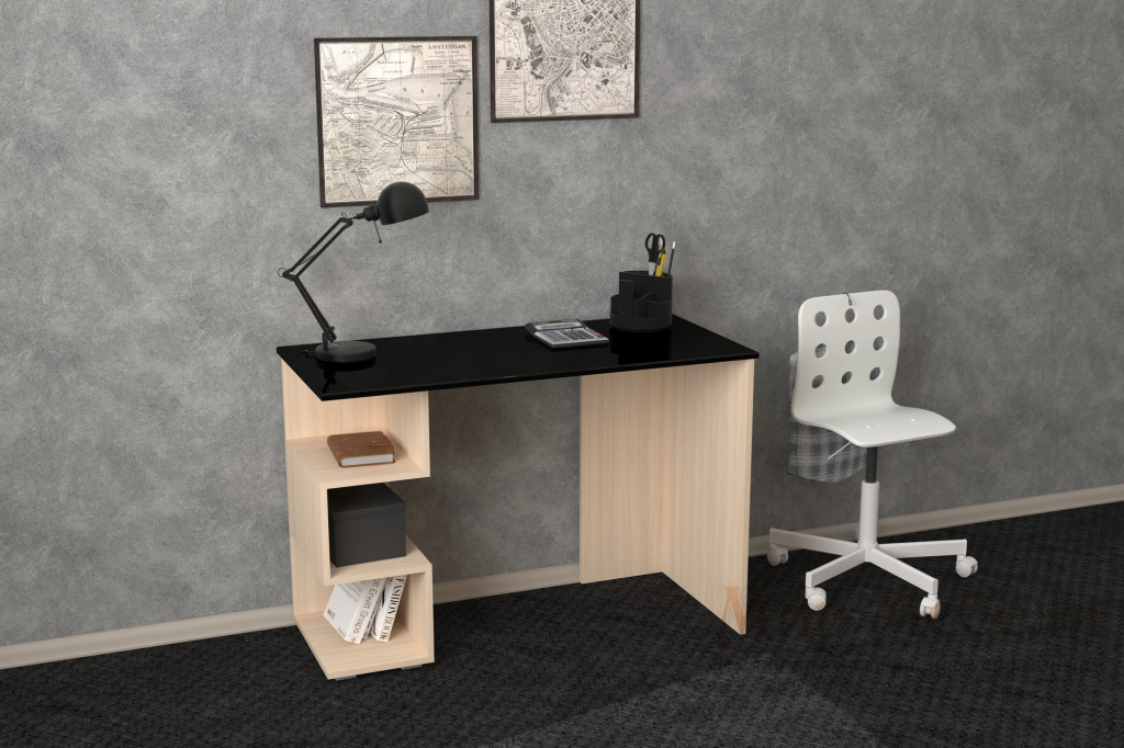 письменный стол Мебелеф 27 дуб молочный - черный глянец.jpg