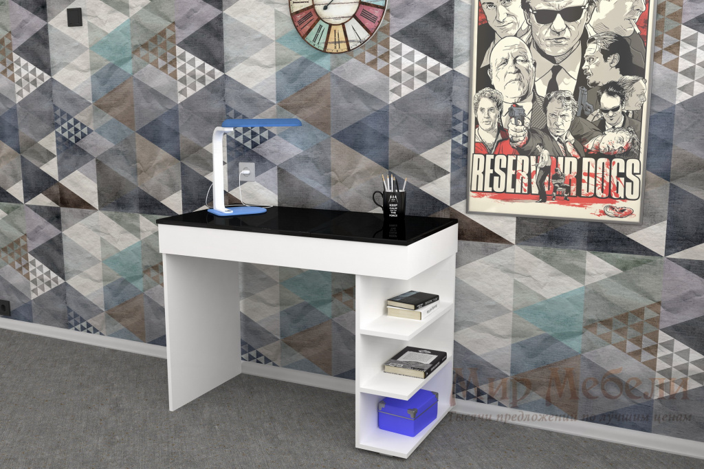 письменный стол Мебелеф 31 белый - черный глянец.jpg