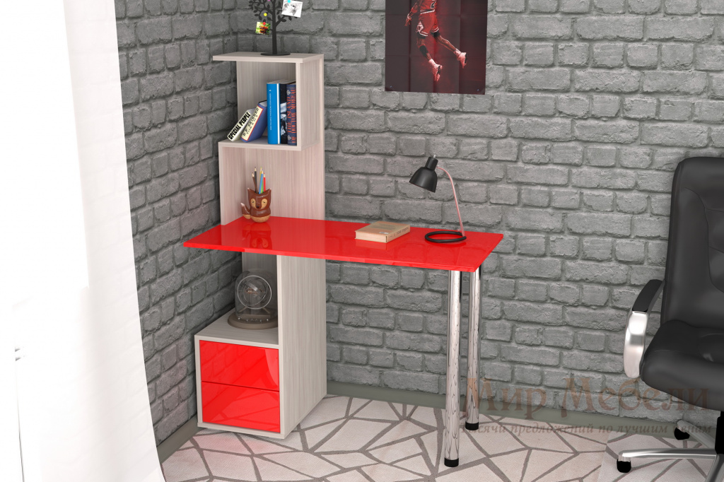 письменный стол Мебелеф 35 ясень шимо светлый - красный глянец.jpg