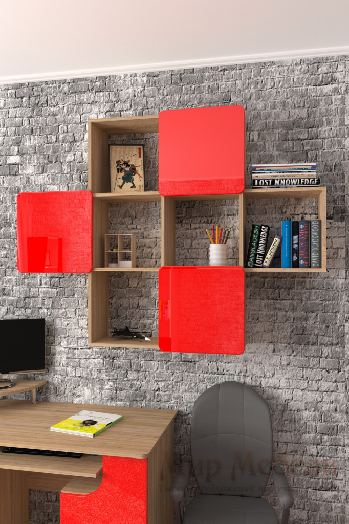 полка для книг Мебелеф-4 красная.jpg