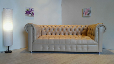 Диван "Честер каретная стяжка бежевый 3-х местный"