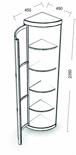Радион угловой элемент с дверью 450*450*2350 мм. - полки