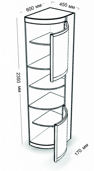 Радион угл. элемент, 2 двери, ассиметр. 600*450*2350 мм. 