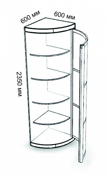 Радион угловой элемент с дверью 600*600*2350 мм. - полки