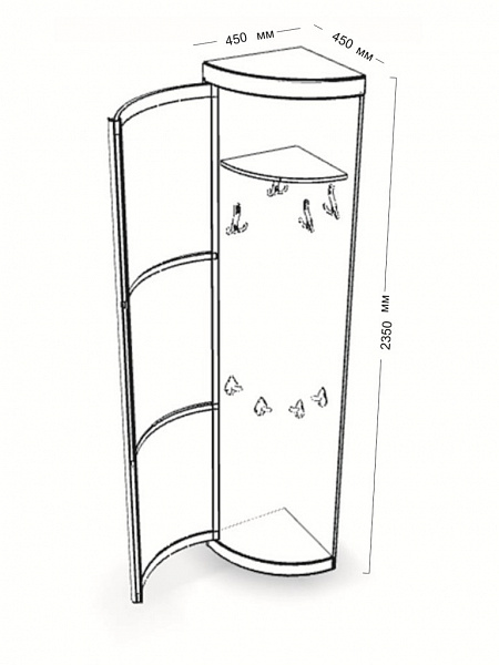 Радион угловой элемент с дверью 450*450*2350 мм. - крючки